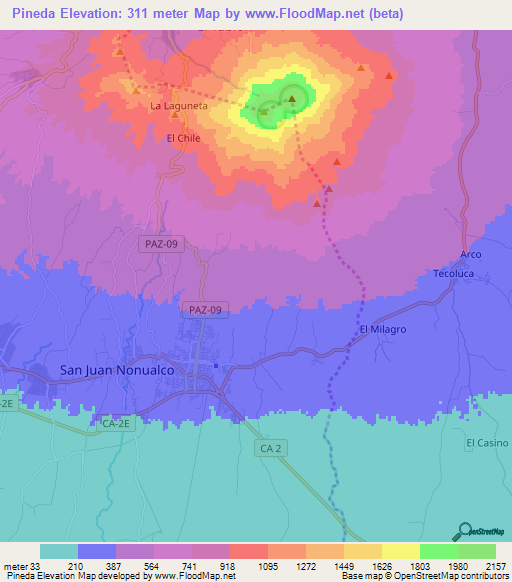 Pineda,El Salvador Elevation Map