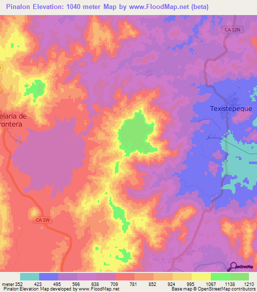 Pinalon,El Salvador Elevation Map