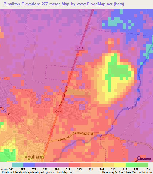 Pinalitos,El Salvador Elevation Map