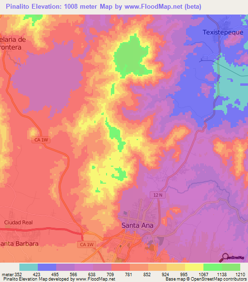 Pinalito,El Salvador Elevation Map