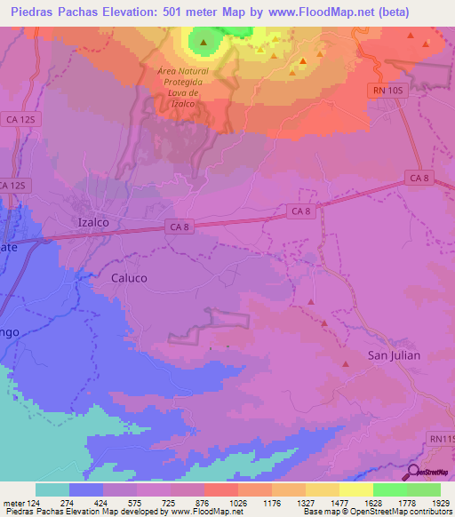Piedras Pachas,El Salvador Elevation Map