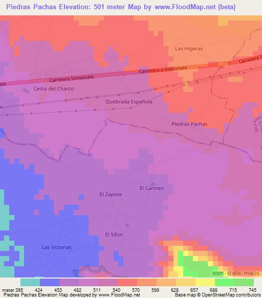 Piedras Pachas,El Salvador Elevation Map