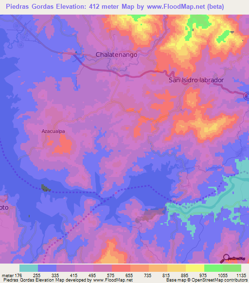 Piedras Gordas,El Salvador Elevation Map