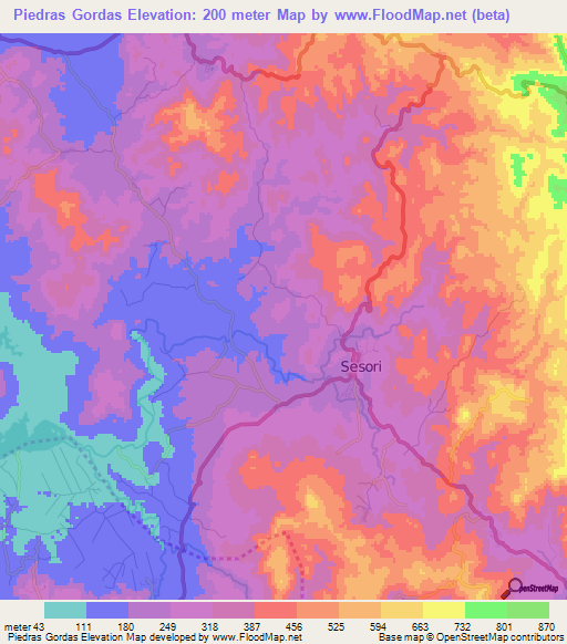 Piedras Gordas,El Salvador Elevation Map