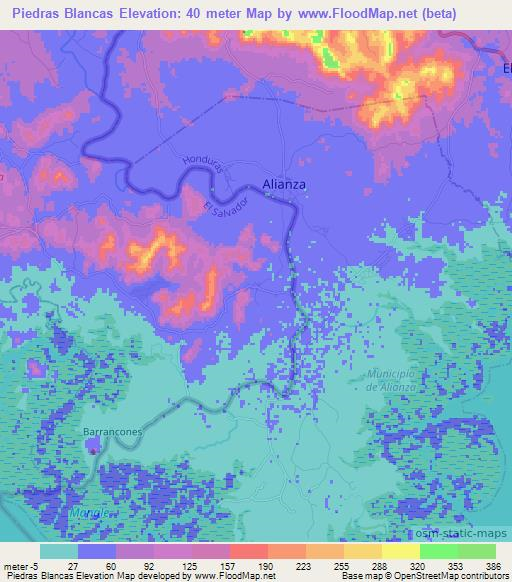 Piedras Blancas,El Salvador Elevation Map