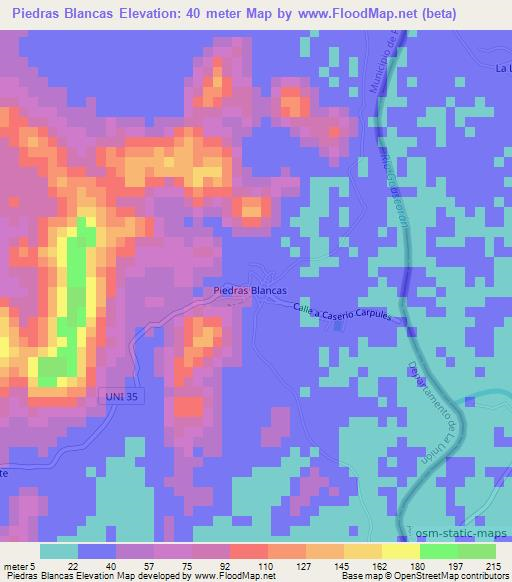 Piedras Blancas,El Salvador Elevation Map