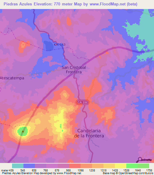 Piedras Azules,El Salvador Elevation Map