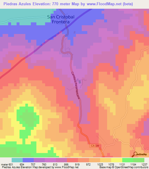 Piedras Azules,El Salvador Elevation Map