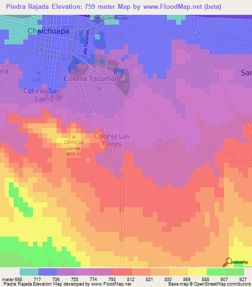 Piedra Rajada,El Salvador Elevation Map