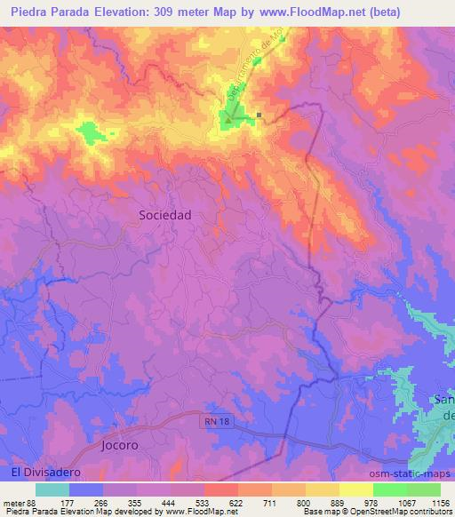 Piedra Parada,El Salvador Elevation Map