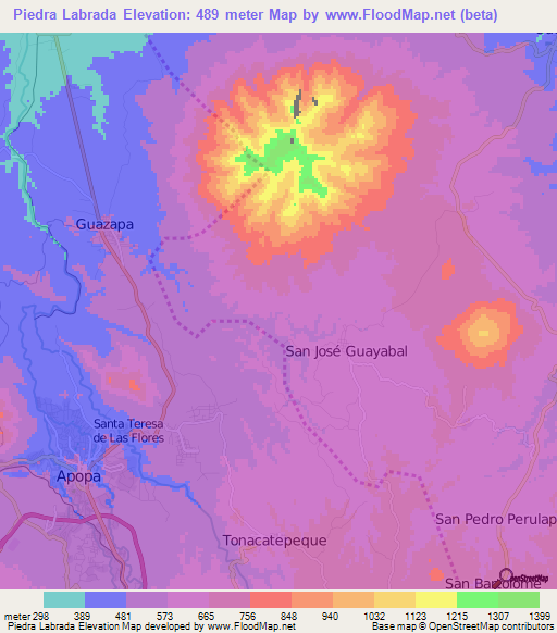 Piedra Labrada,El Salvador Elevation Map