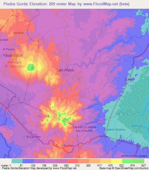 Piedra Gorda,El Salvador Elevation Map