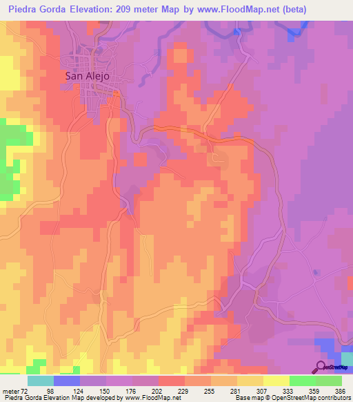 Piedra Gorda,El Salvador Elevation Map