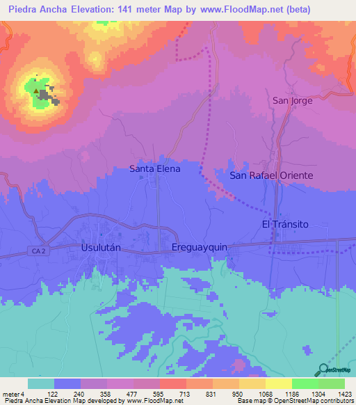 Piedra Ancha,El Salvador Elevation Map