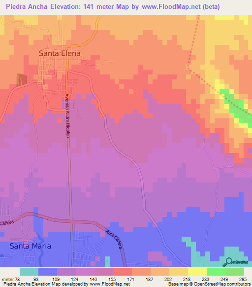 Piedra Ancha,El Salvador Elevation Map