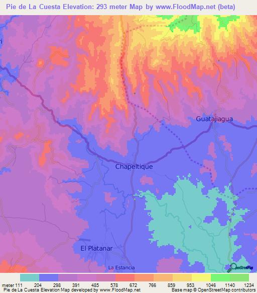 Pie de La Cuesta,El Salvador Elevation Map