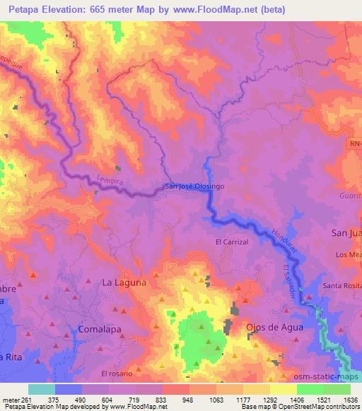 Petapa,El Salvador Elevation Map