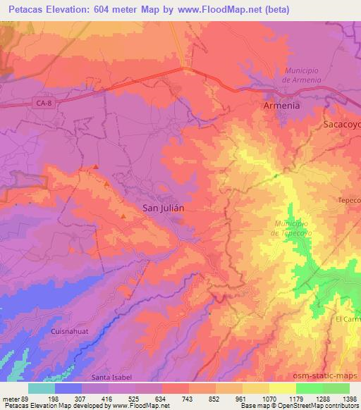 Petacas,El Salvador Elevation Map