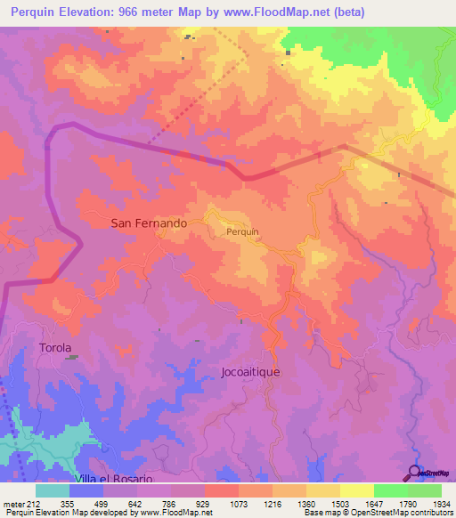 Perquin,El Salvador Elevation Map