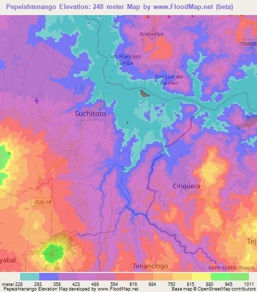 Pepeishtenango,El Salvador Elevation Map