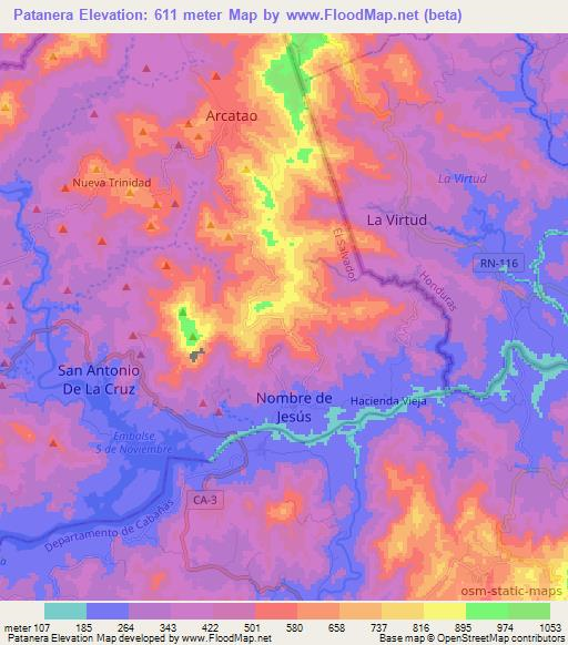 Patanera,El Salvador Elevation Map