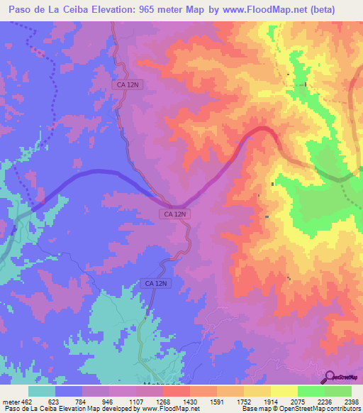 Paso de La Ceiba,El Salvador Elevation Map