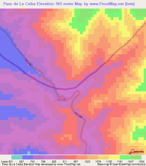 Paso de La Ceiba,El Salvador Elevation Map