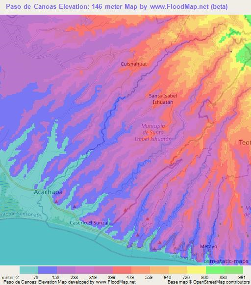 Paso de Canoas,El Salvador Elevation Map