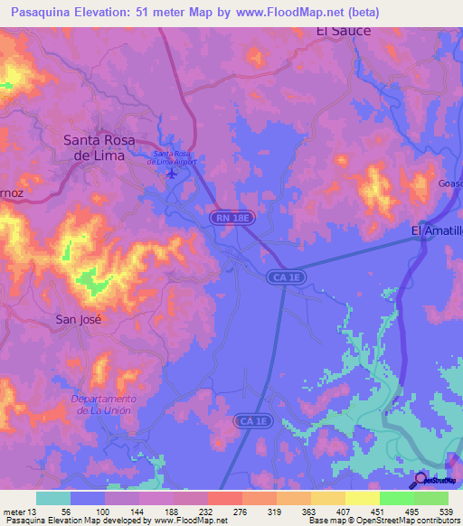Pasaquina,El Salvador Elevation Map