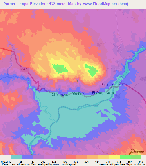 Parras Lempa,El Salvador Elevation Map
