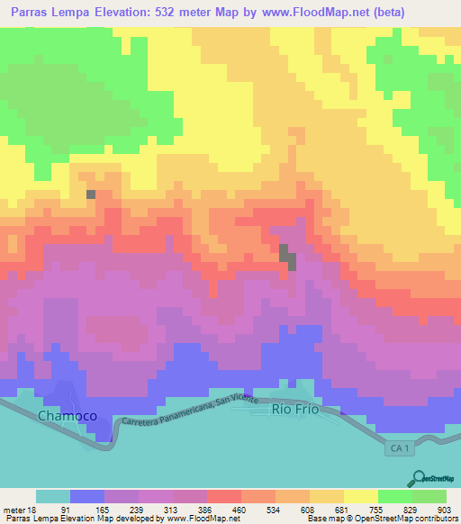 Parras Lempa,El Salvador Elevation Map