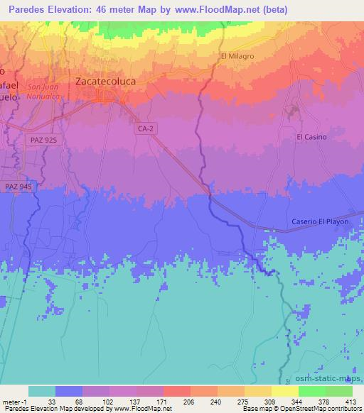 Paredes,El Salvador Elevation Map