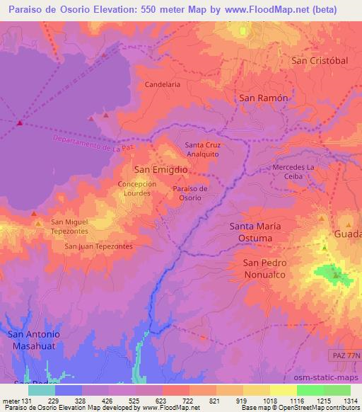 Paraiso de Osorio,El Salvador Elevation Map