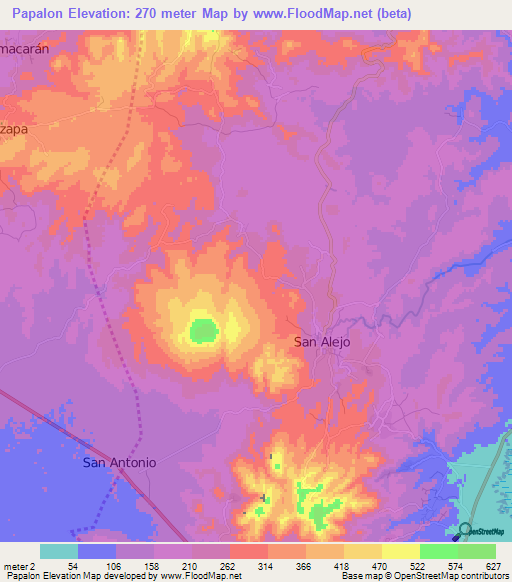 Papalon,El Salvador Elevation Map