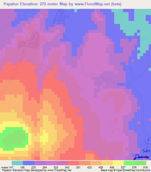 Papalon,El Salvador Elevation Map