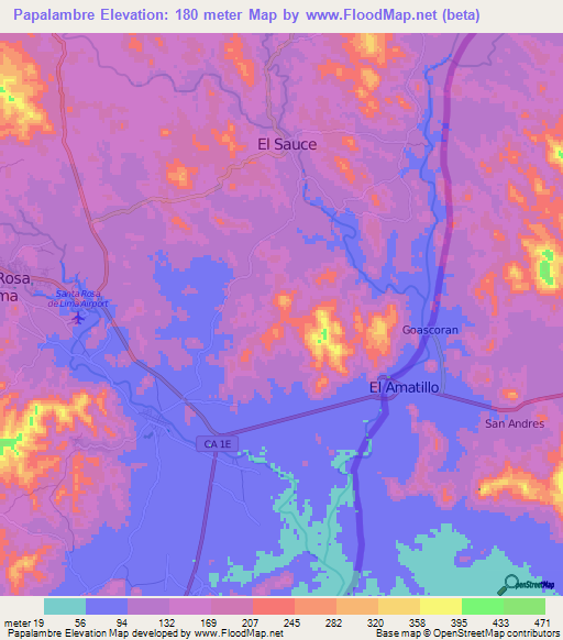 Papalambre,El Salvador Elevation Map