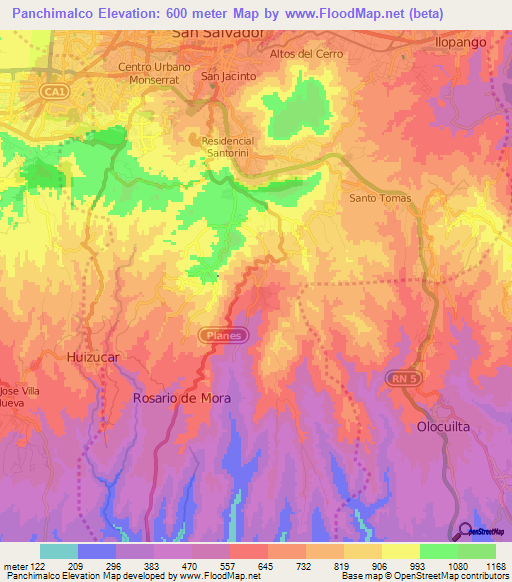 Panchimalco,El Salvador Elevation Map