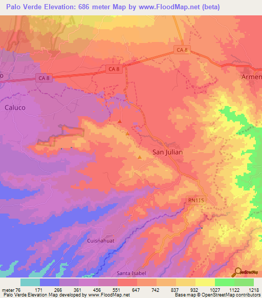 Palo Verde,El Salvador Elevation Map
