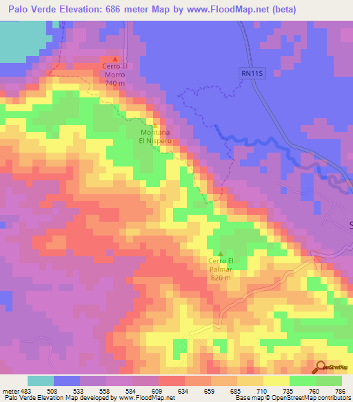 Palo Verde,El Salvador Elevation Map