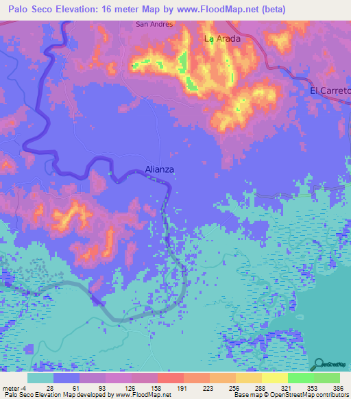 Palo Seco,El Salvador Elevation Map