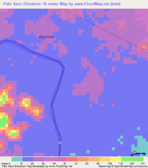 Palo Seco,El Salvador Elevation Map