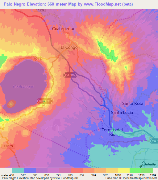 Palo Negro,El Salvador Elevation Map