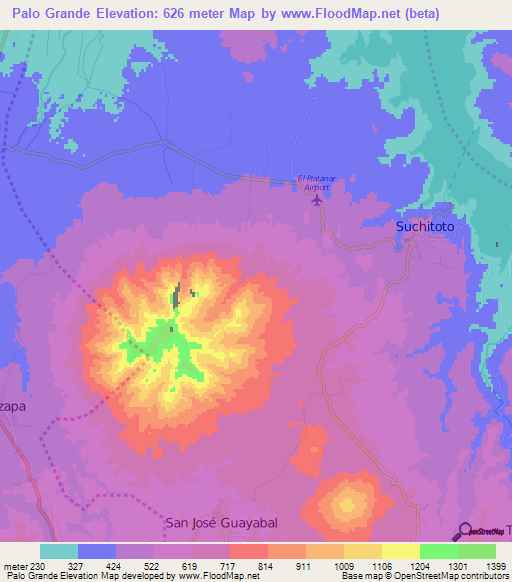 Palo Grande,El Salvador Elevation Map