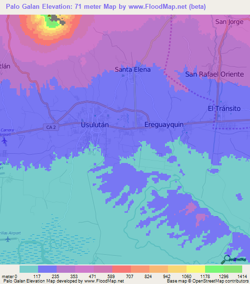 Palo Galan,El Salvador Elevation Map