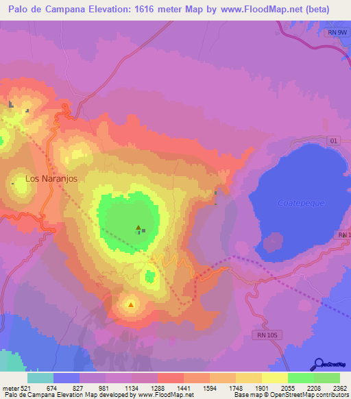 Palo de Campana,El Salvador Elevation Map