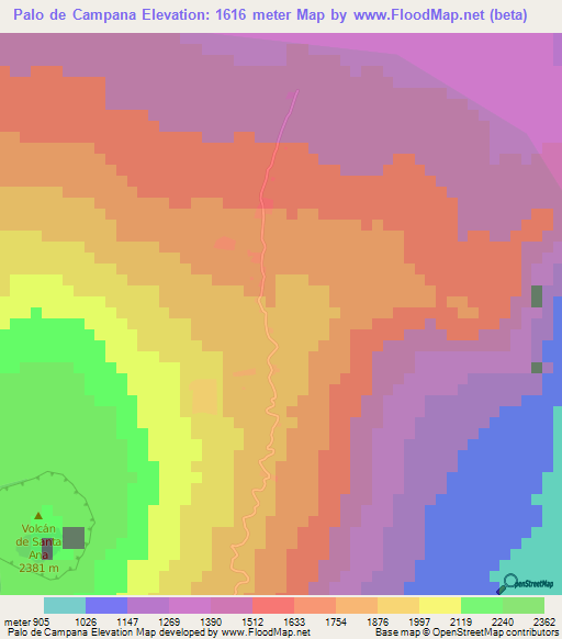 Palo de Campana,El Salvador Elevation Map