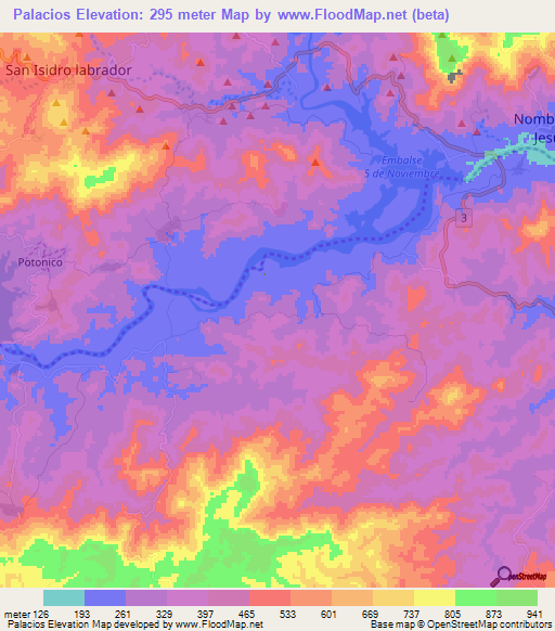 Palacios,El Salvador Elevation Map