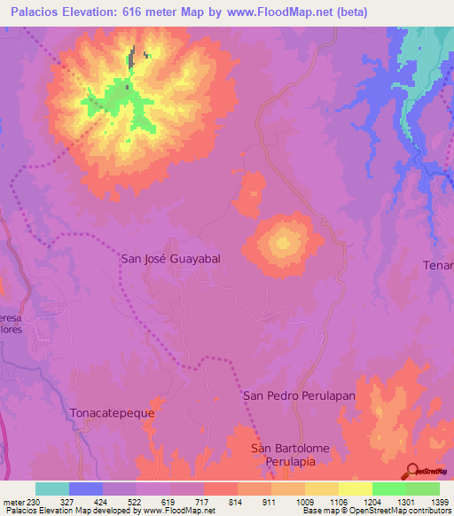 Palacios,El Salvador Elevation Map
