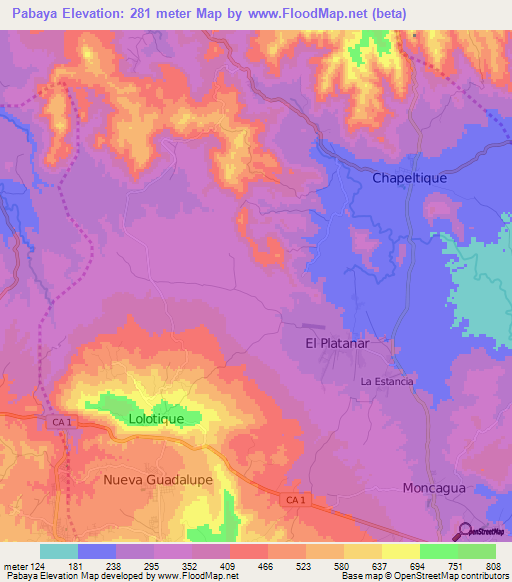 Pabaya,El Salvador Elevation Map