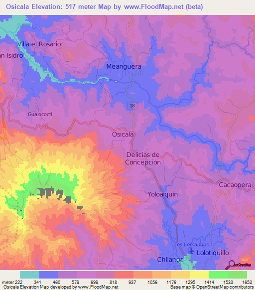 Osicala,El Salvador Elevation Map